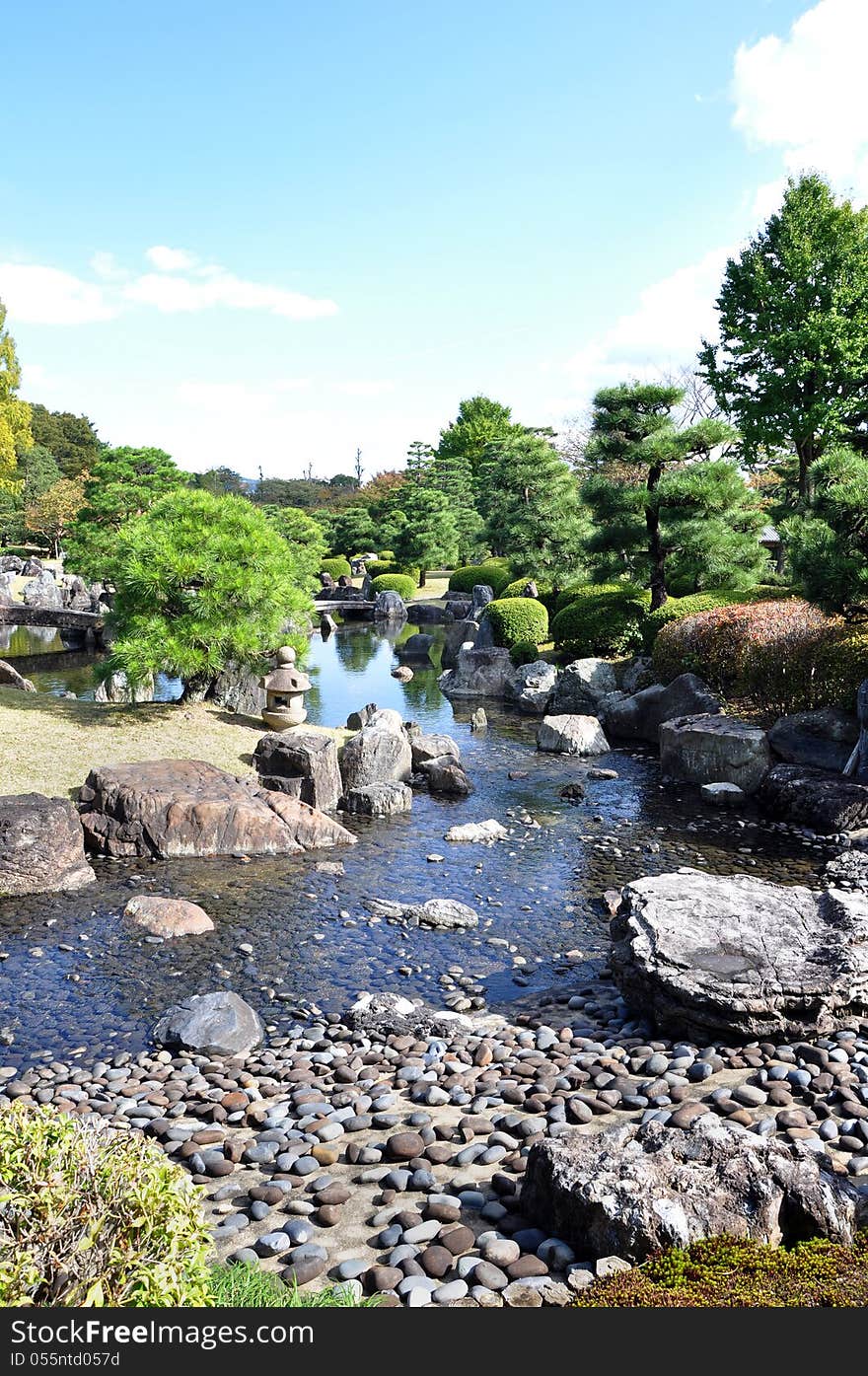 Garden With Pond In Japanese Style In Nijo Castle