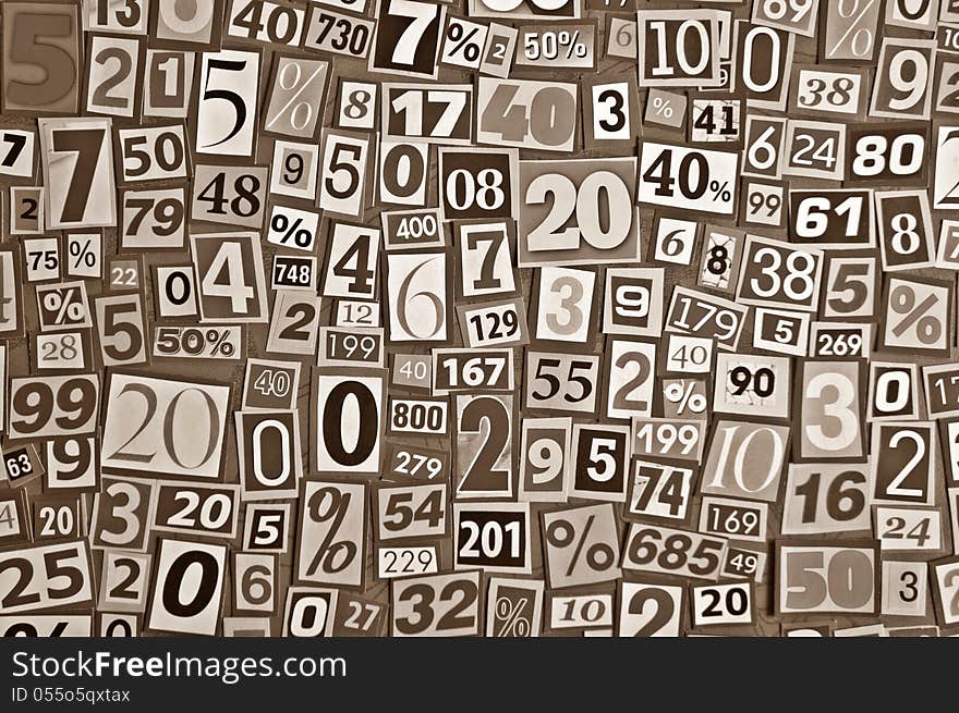 Background composed of numbers cut from newspapers. Background composed of numbers cut from newspapers