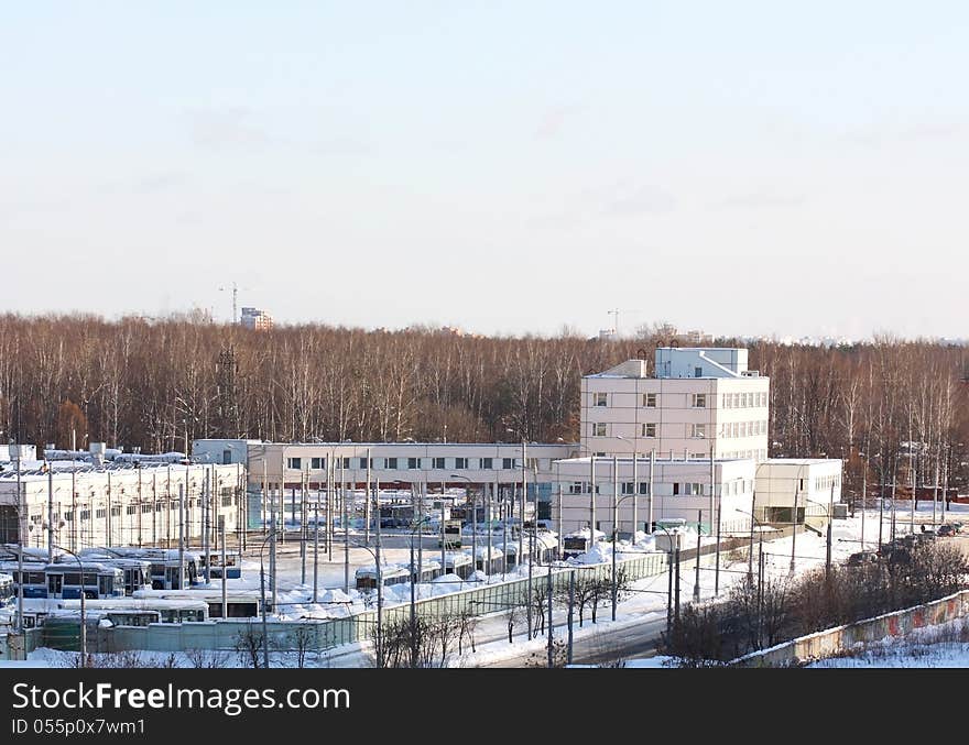 View of the parking area for trolleybuses and designated service location. View of the parking area for trolleybuses and designated service location