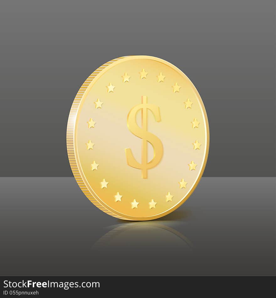 Gold coin with dollar sign. Vector illustration. This is file of EPS10 format.