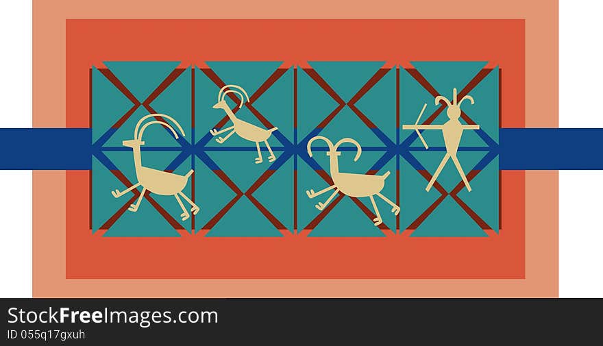 Design with hunter and animals in southwest colors. Design with hunter and animals in southwest colors