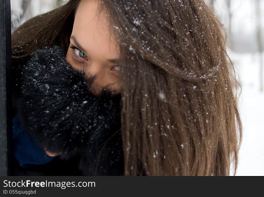 Portrait of girl in winter.