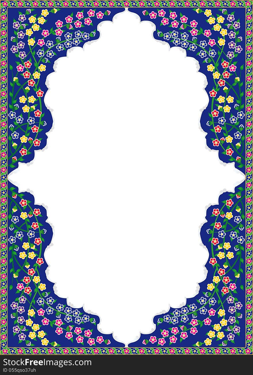 Blue frame with branches full of colorful flowers, repeatable patterns. Blue frame with branches full of colorful flowers, repeatable patterns.