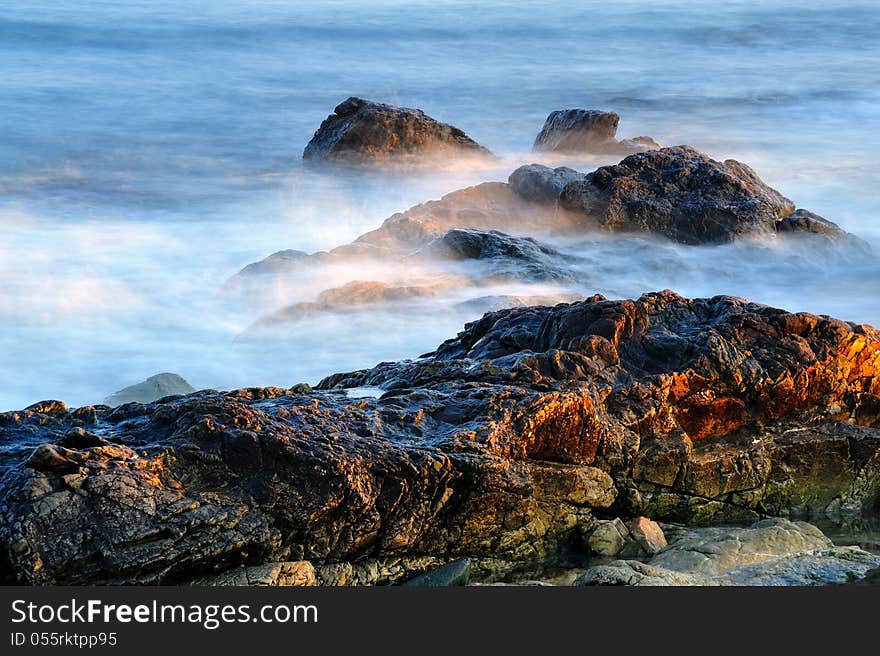 Exposed rocks at low tide on the Maine Coast