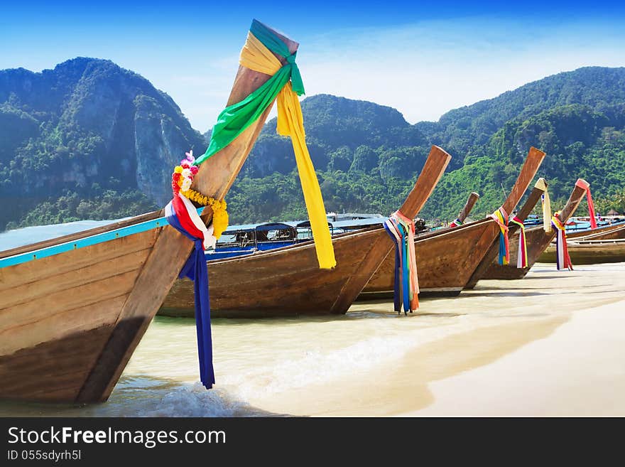 Long tail boats at the beach, Thailand