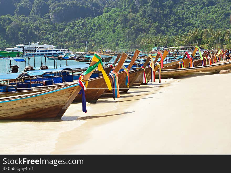 Long tail boats at the beach, Thailand