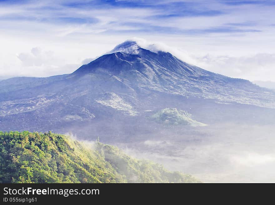 Batur volcano on the sunrise