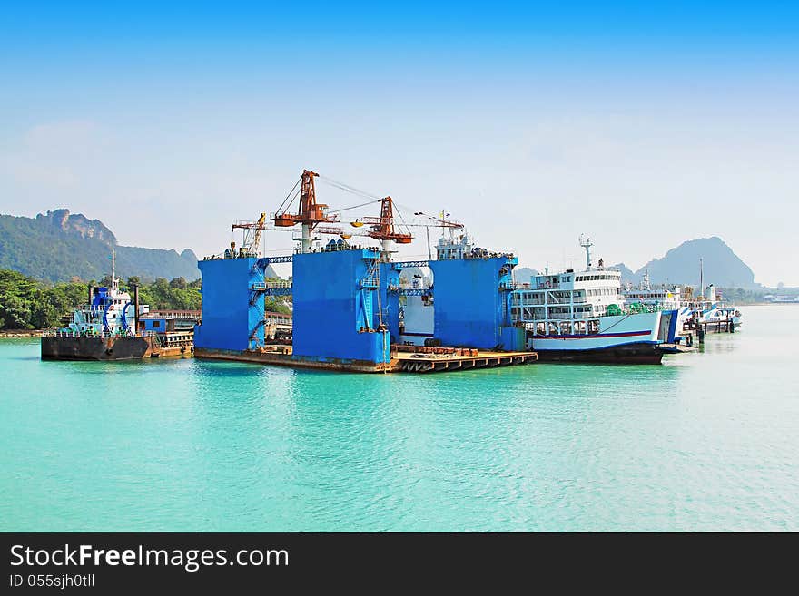 SURAT THANI, THAILAND - FEBRUARY 14: Many ships at the pier on February 14, 2011, Surat Thani, Thailand