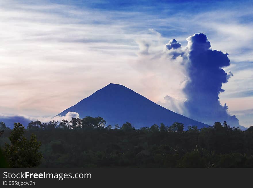 Agung volcano on the sunrise