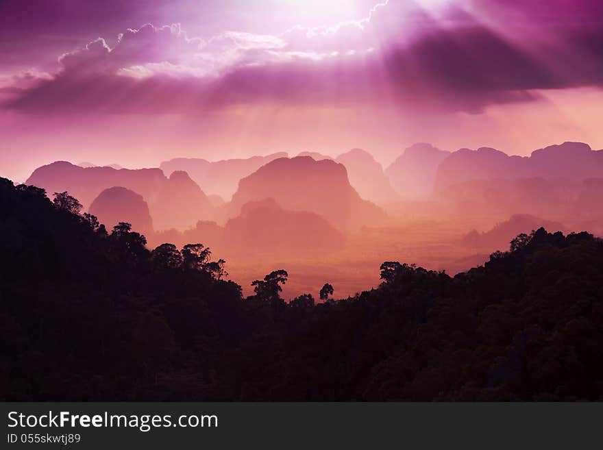 Sunset view of the beauty mountains