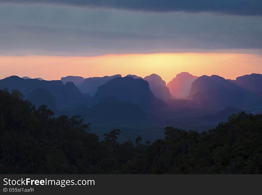 Sunset view of the beauty mountains