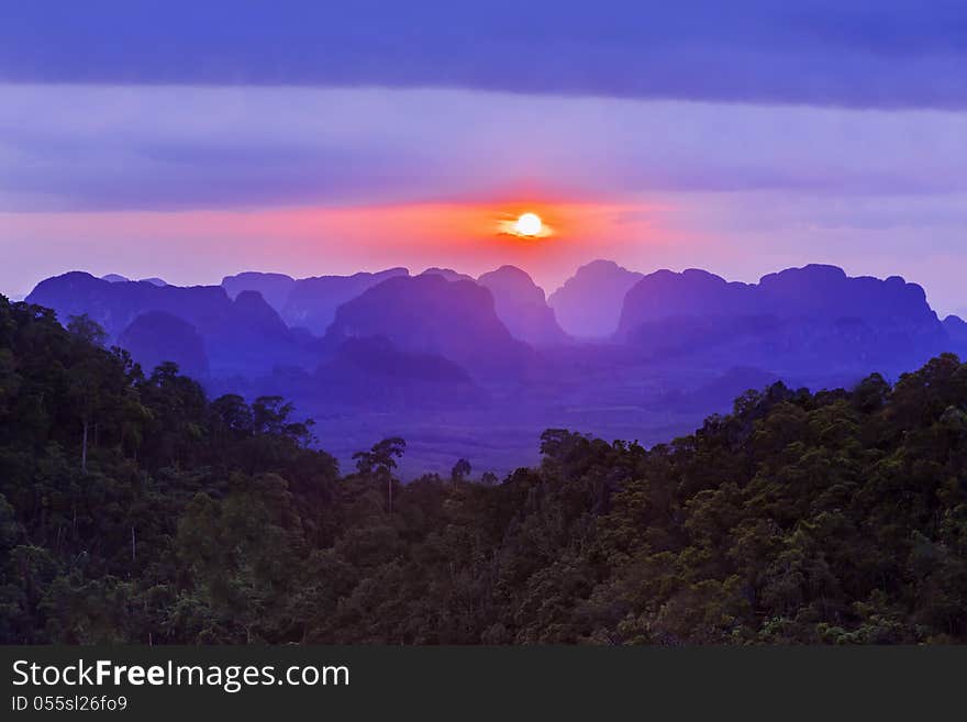 Sunset view of the beauty mountains