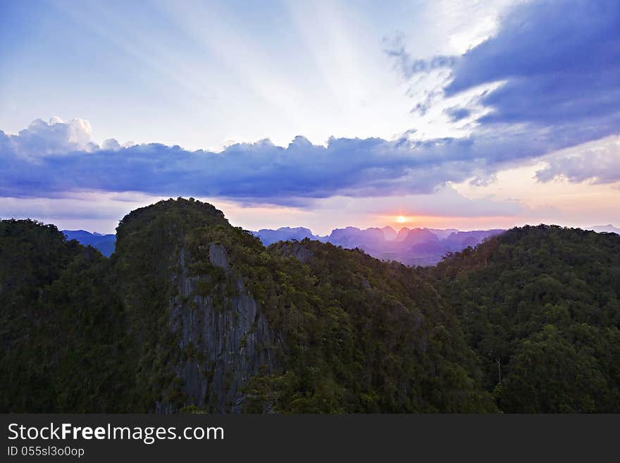 Sunset view of the beauty mountains