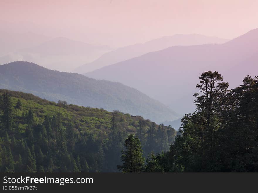 Beautiful sunrise in Himalaya hills