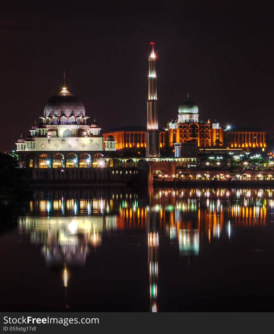 Taken at putrajaya at night with a reflection in water. Taken at putrajaya at night with a reflection in water