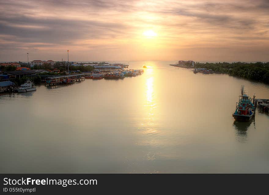 Seascape and Fisherman Village view from Kuala Kedah Bridge