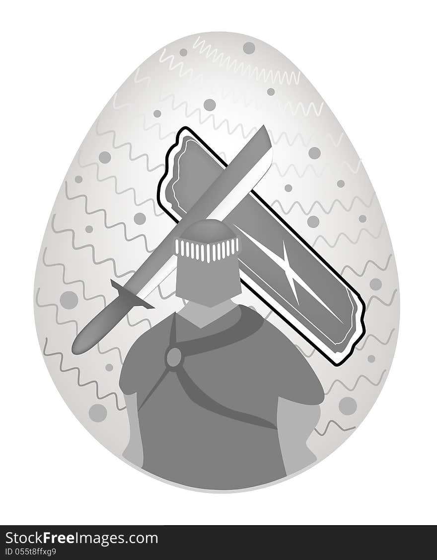 A Medieval Knight with Sword and Shield Painted on Traditionally Easter Egg Background. A Medieval Knight with Sword and Shield Painted on Traditionally Easter Egg Background