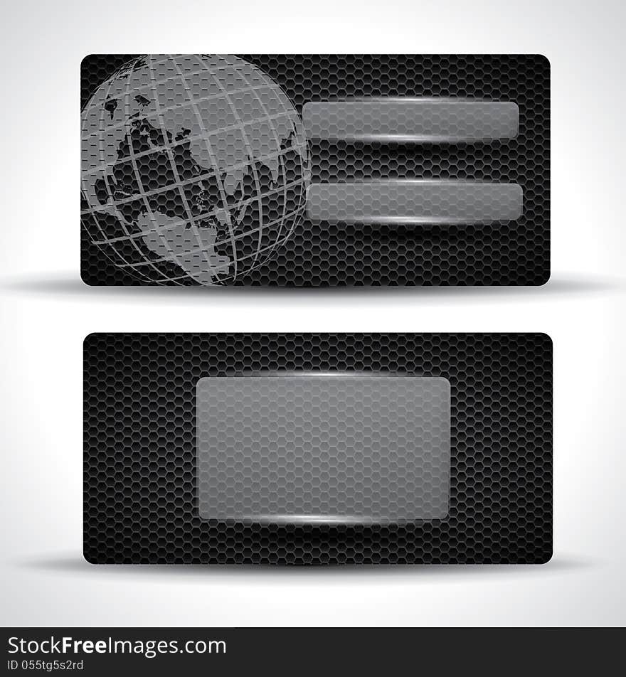 Carbon business card - black with globe