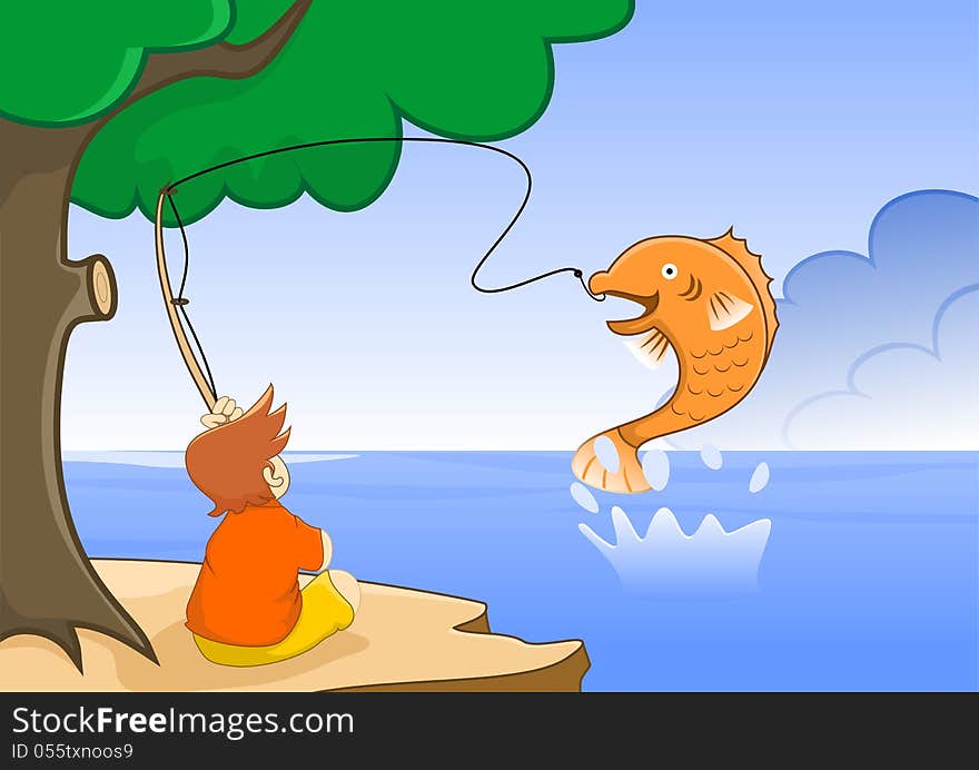 Illustration of getting a big fish. Illustration of getting a big fish