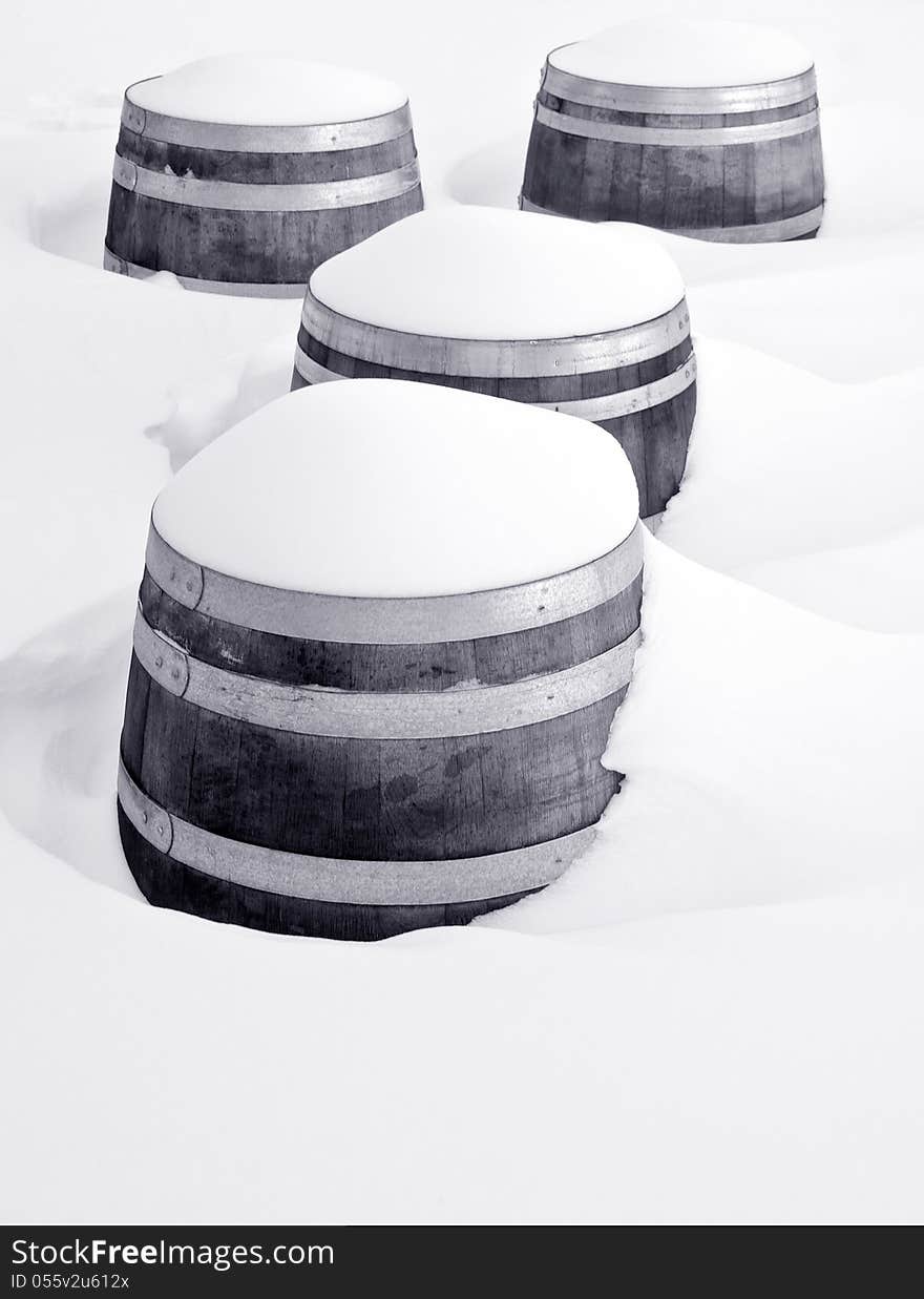 Wine Barrels in the Snow 1