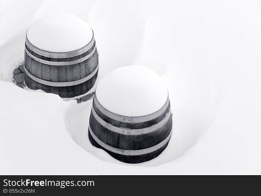 Wine Barrels in the Snow 2