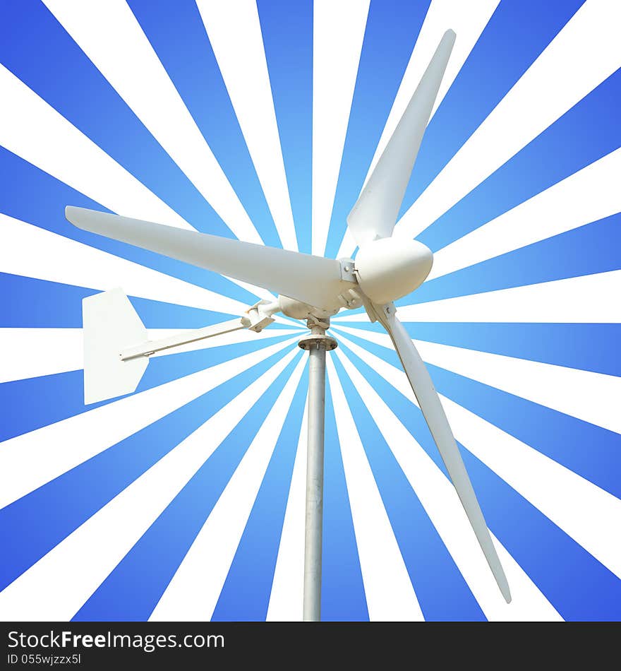 Wind Turbine with Blue and White Rays Background