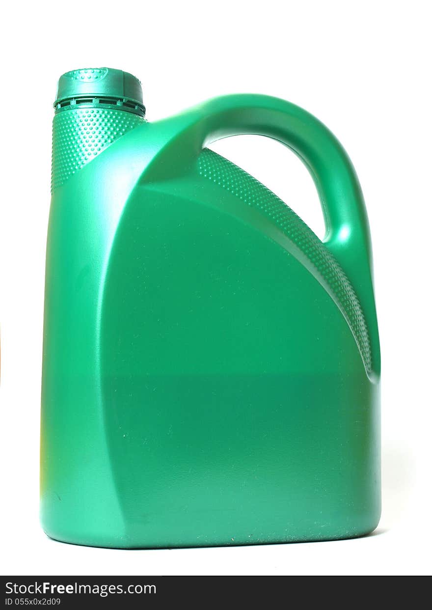 Automobile oil plastic bottle on white background.