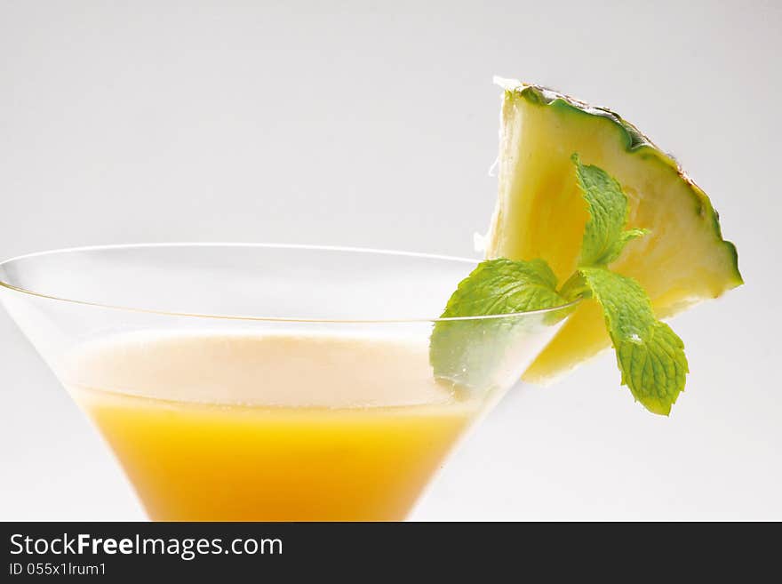 Fresh Slice Pineapple And Juice On White Background