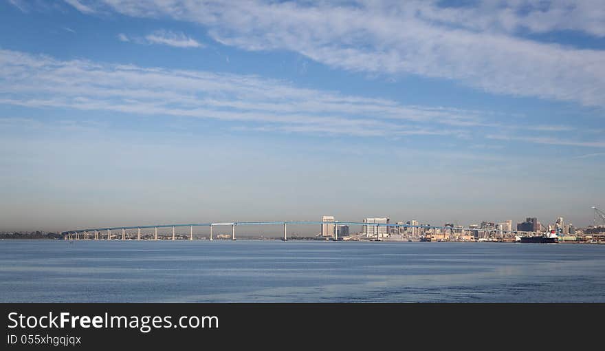 Coronado Bay Bridge in San Diego seen from south of the bridge. The photo was taken on a clear blue morning. Coronado Bay Bridge in San Diego seen from south of the bridge. The photo was taken on a clear blue morning.