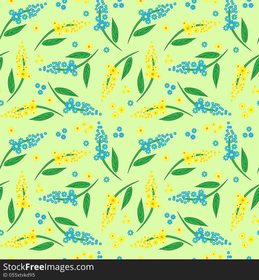 Seamless pattern with blue and yellow flowers. Seamless pattern with blue and yellow flowers