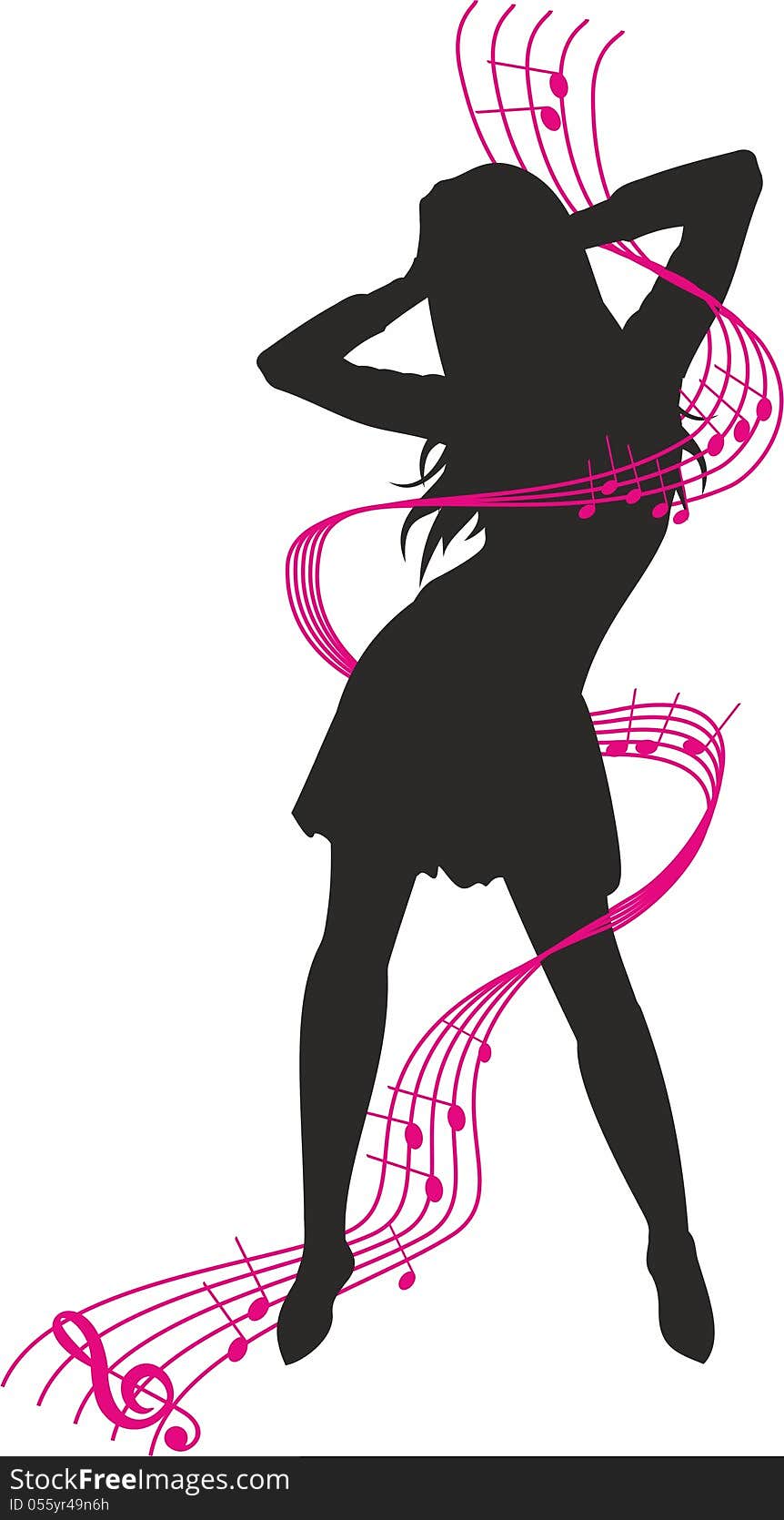 A silhouette of a dancing girl on a white background. A silhouette of a dancing girl on a white background