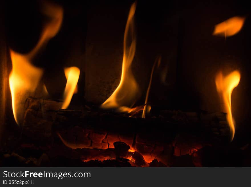 Closeup fire in a fireplace