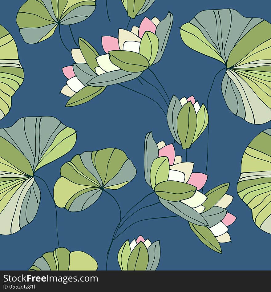 Waterlily seamless flower tropical pattern illustration