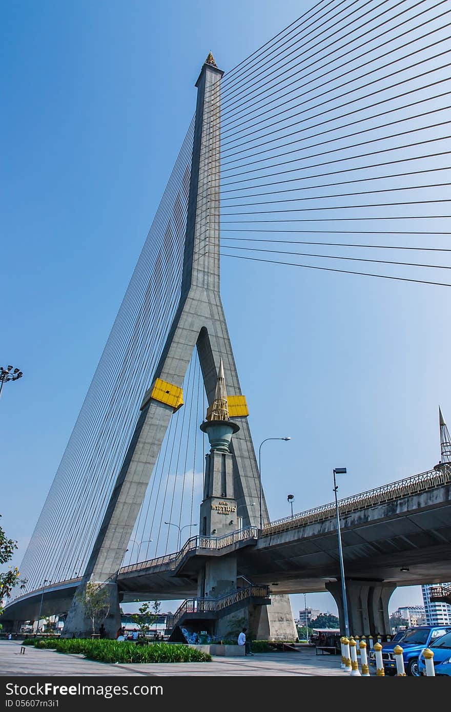 Rama 8 Suspension Bridge. The bridge connecting the capital to Thonburi side of Bangkok.