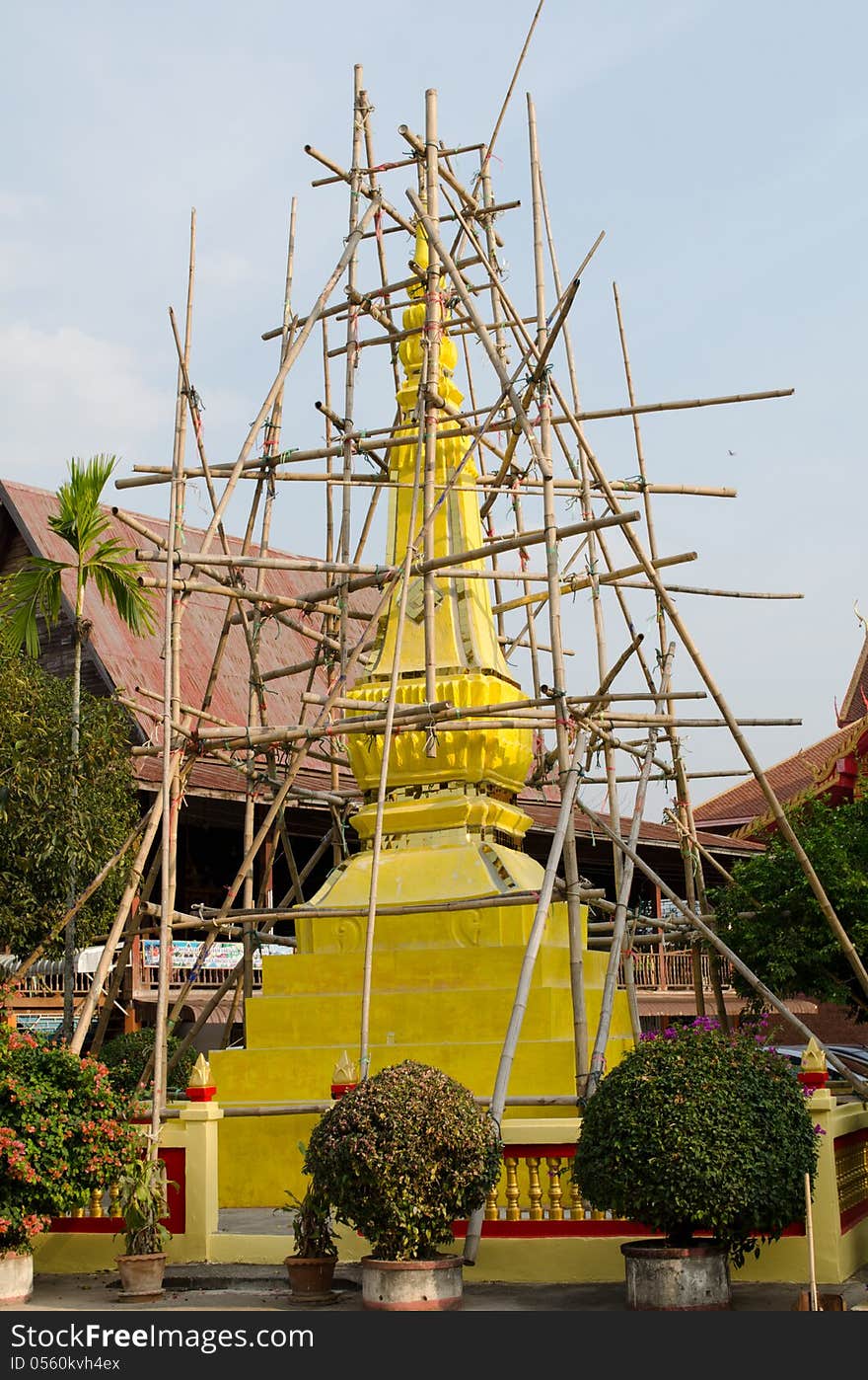 Thai Pagoda is under construction in the rural temple.