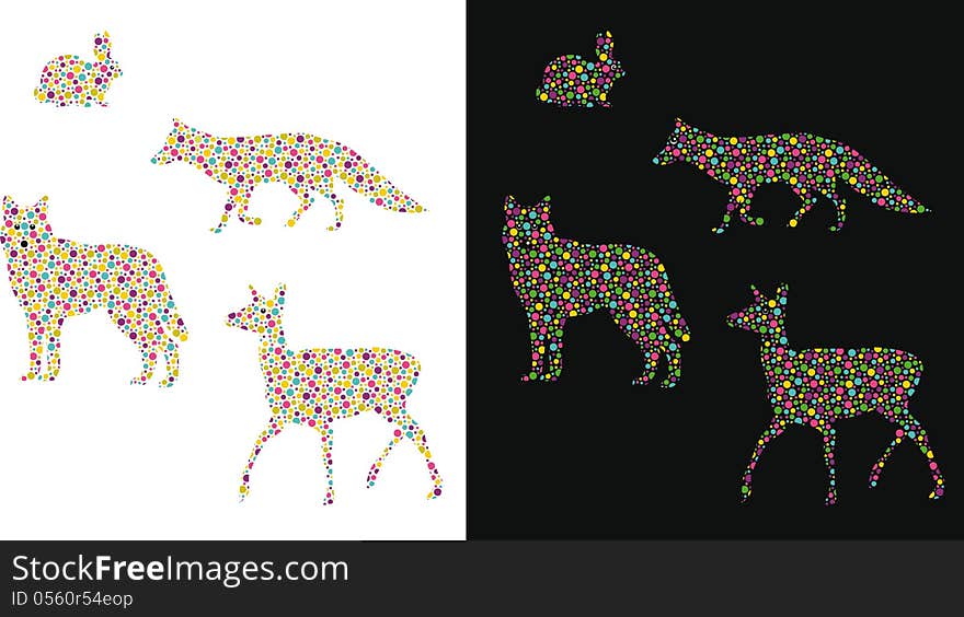 Silhouette of animal with colourful spotted pattern. Silhouette of animal with colourful spotted pattern