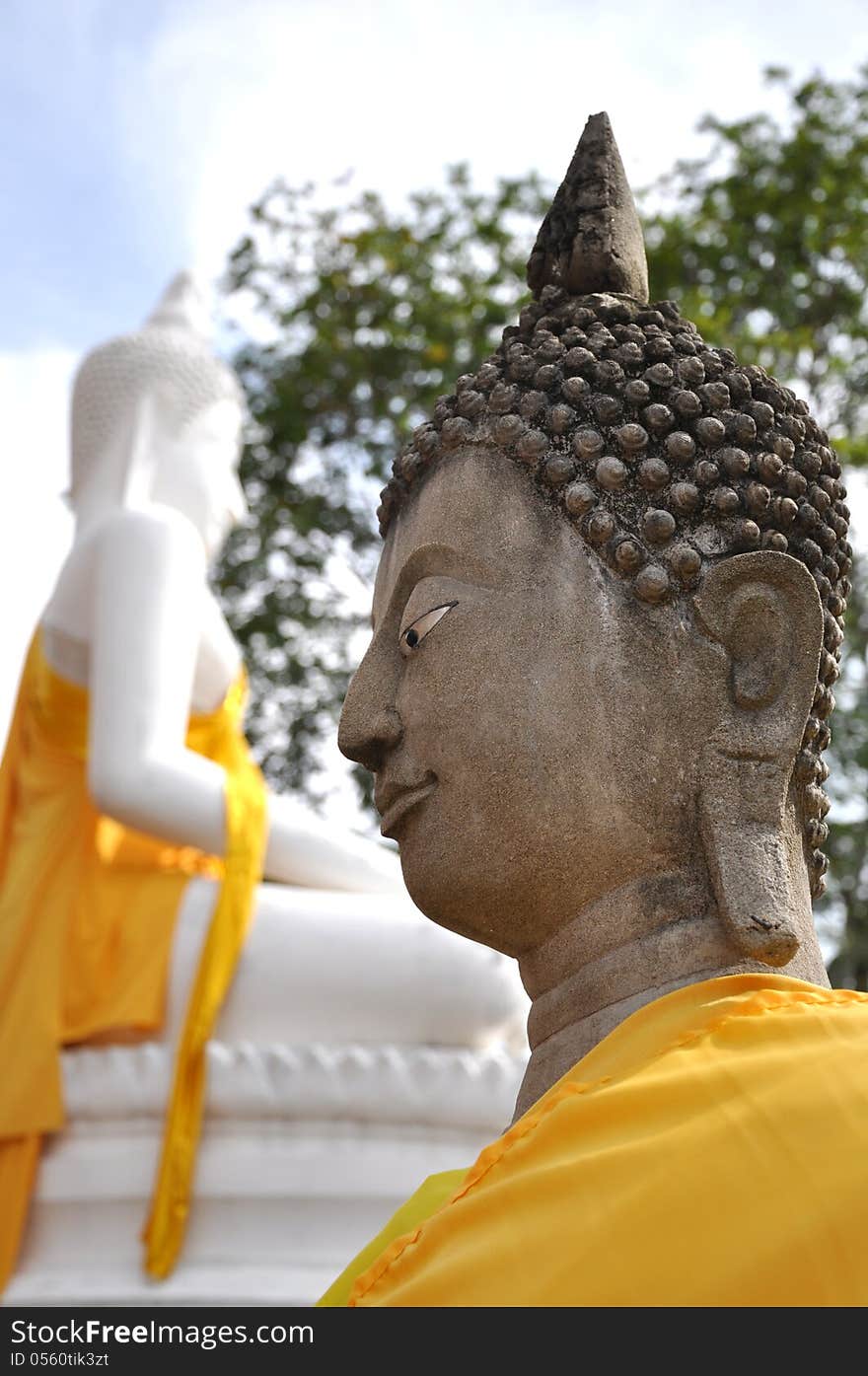 Buddha statue at the Yaichaimongkon temple in Thailand. Buddhism in Thailand