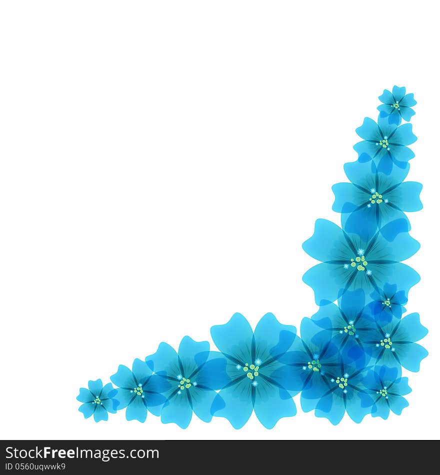 Abstract background of light blue transparent flowers, corner pattern. Abstract background of light blue transparent flowers, corner pattern