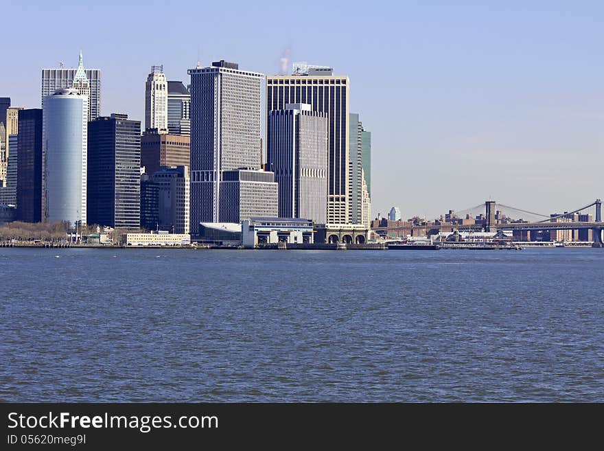 Manhattan in a sunny morning, South sea port, United States