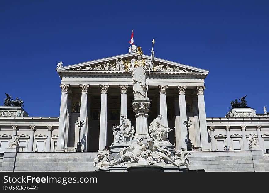 Athena Fountain and Austrian Parliament in Vienna