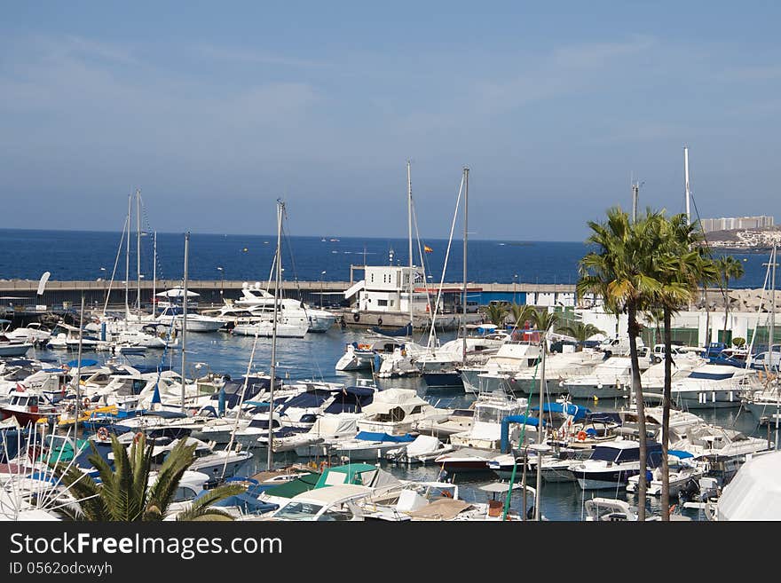 Boats in marina of Costa Adeje, resort on Tenerife island, Spain. Boats in marina of Costa Adeje, resort on Tenerife island, Spain