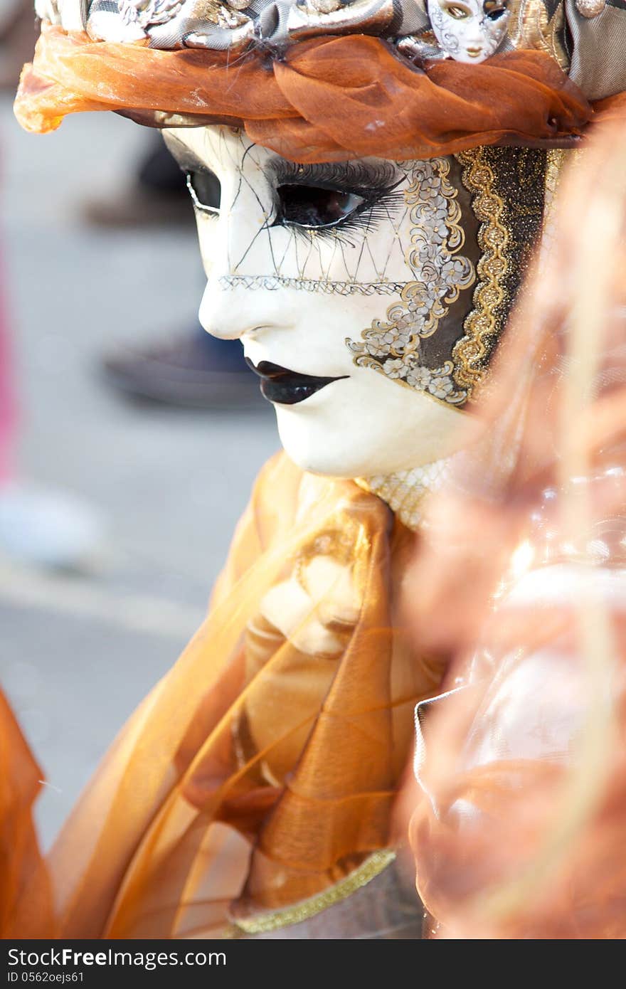 A detail of a carnival mask