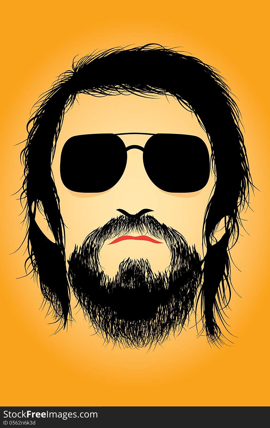 Bearded man silhouette illustration with long hair.