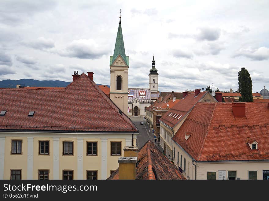 Zagreb cityscape, famous Saint Mark Church in Croatia