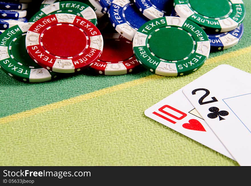 Poker cards and chips are on the table.