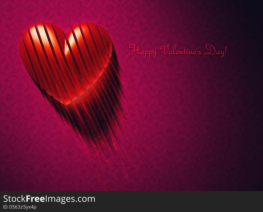 Congratulations on Valentines Day background with red beautiful glass heart. Congratulations on Valentines Day background with red beautiful glass heart