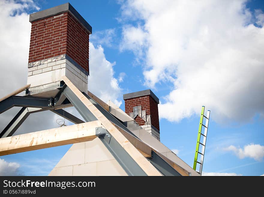 Detail of a roof construction with ladder. Detail of a roof construction with ladder