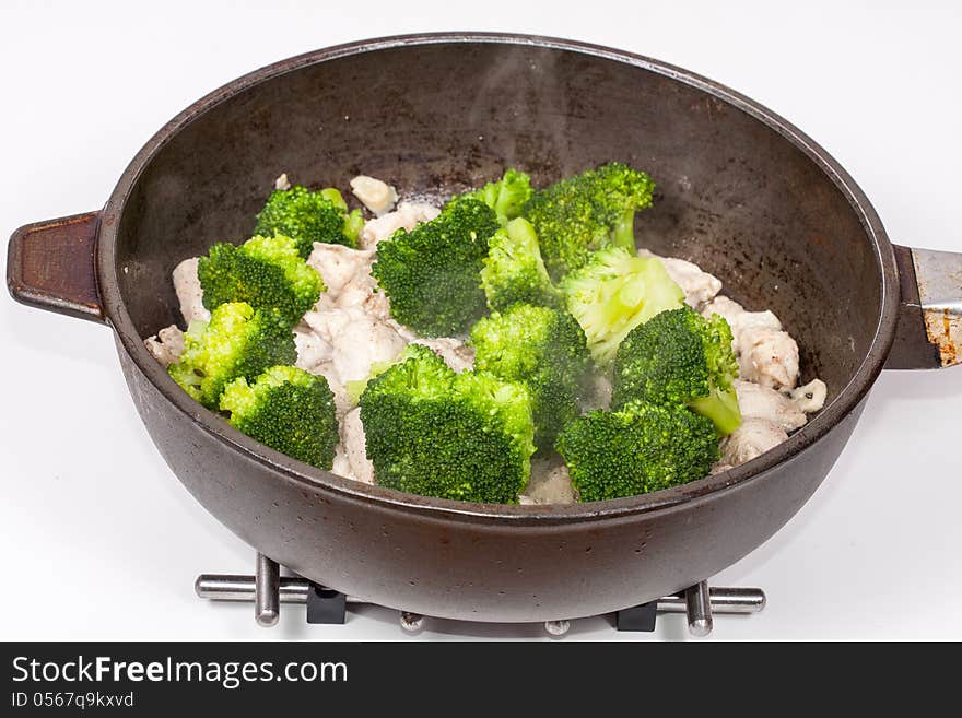 Stir fried Chinese Garlic Broccoli Chicken preparations. Stir fried Chinese Garlic Broccoli Chicken preparations