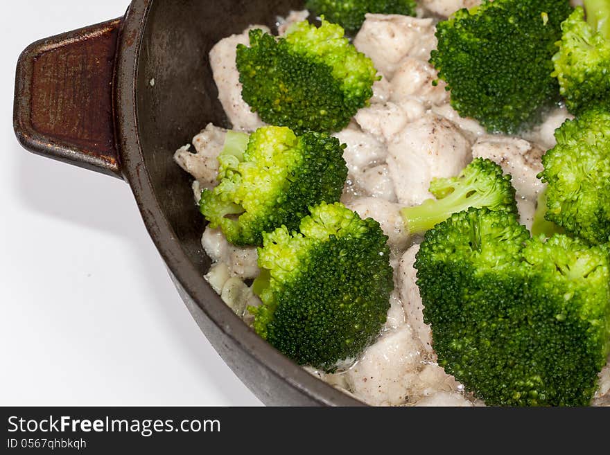 Close up of Stir fried Chinese Garlic Broccoli Chicken preparations. Close up of Stir fried Chinese Garlic Broccoli Chicken preparations