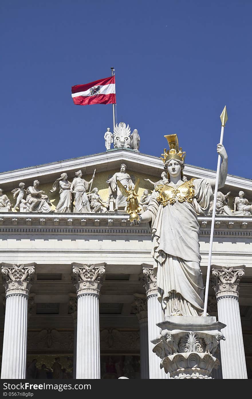 Parliament building and the flag of Austria, in Vienna